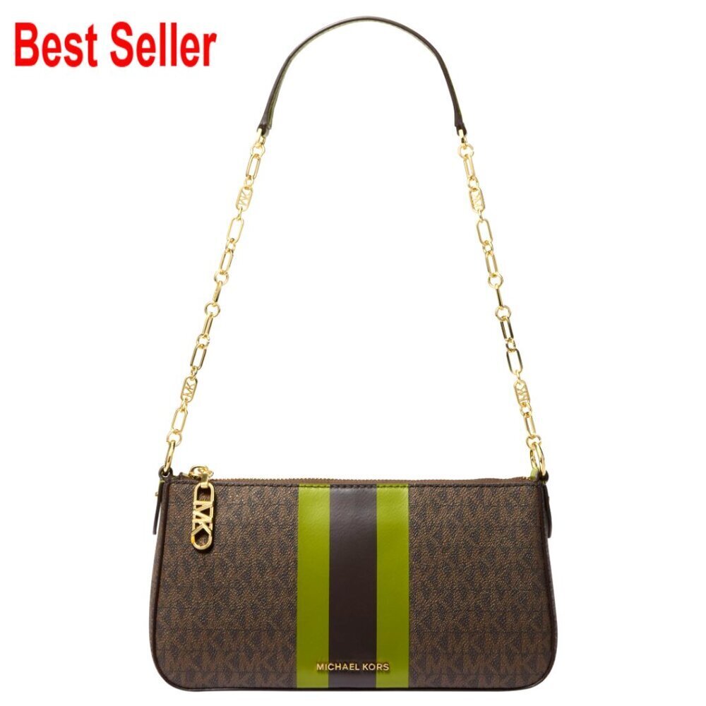Signature Logo Print Canvas Chain Pouchette Wristlet with Zipper Closure